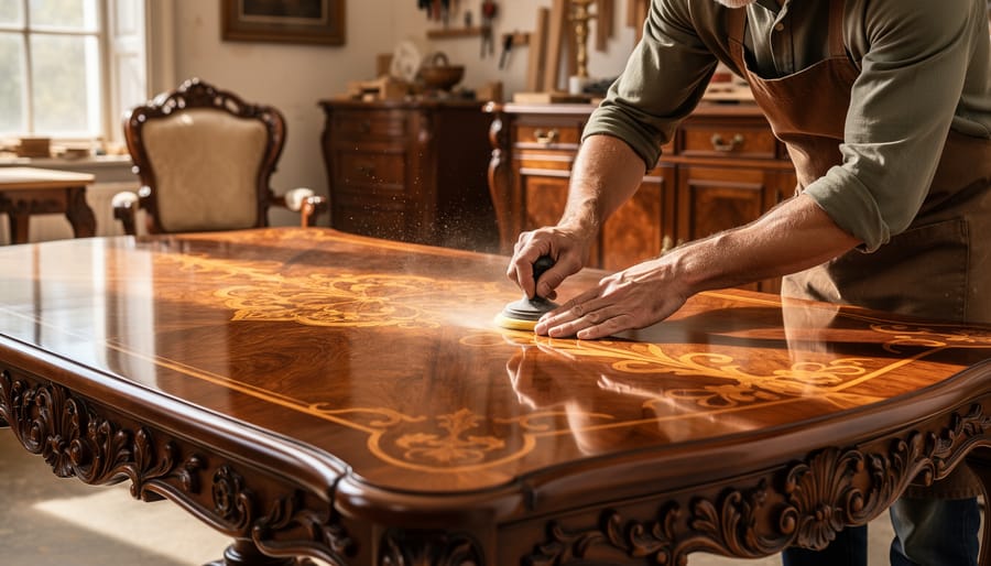 Handcrafted wooden table showing fine grain detail and professional finishing