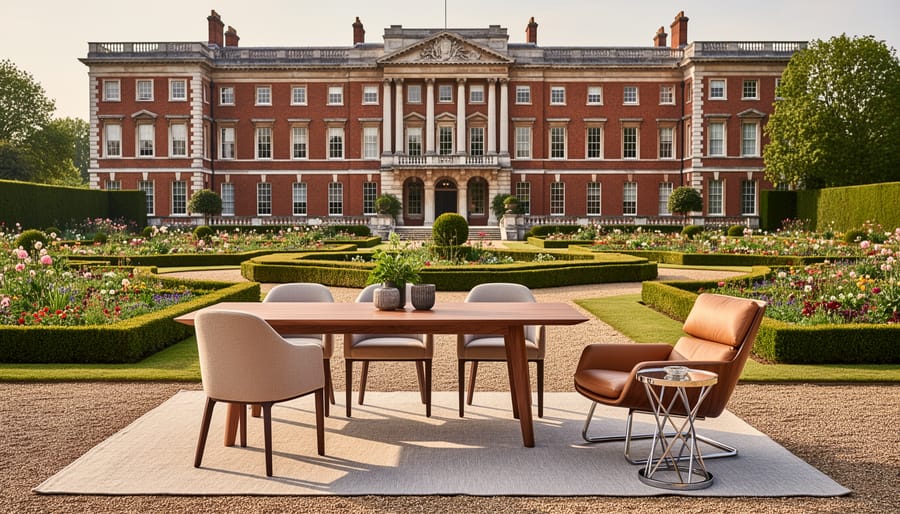 Kensington Palace exterior with formal gardens and manicured lawns